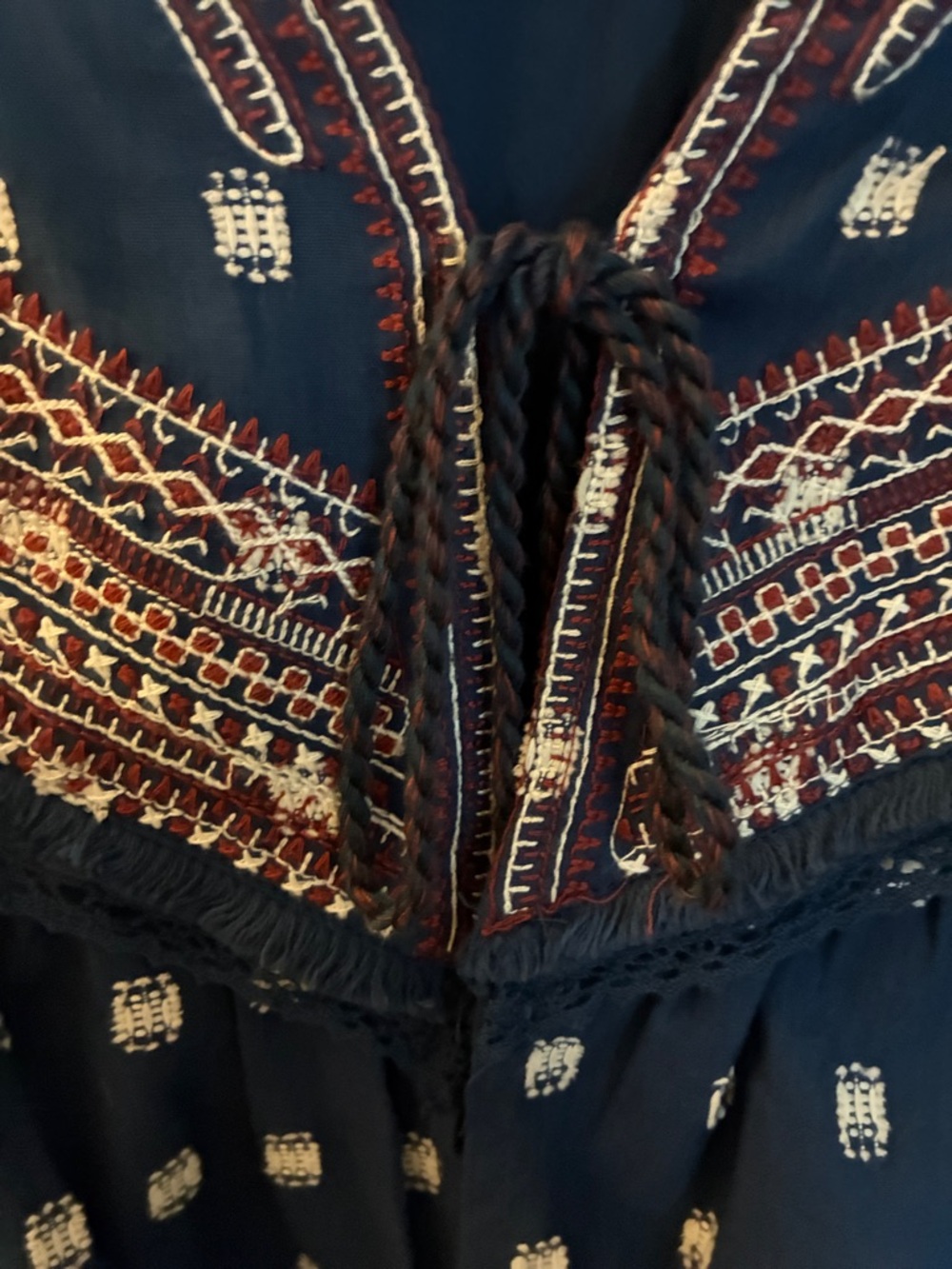 Knox Rose Navy Printed Embroidered Open Top - Picture 5 of 5